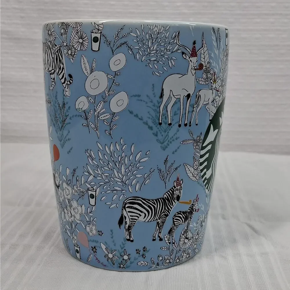 Starbucks 2020 Wild Zoo Animals Happy Birthday Blue Coffee Tea Mug Cup